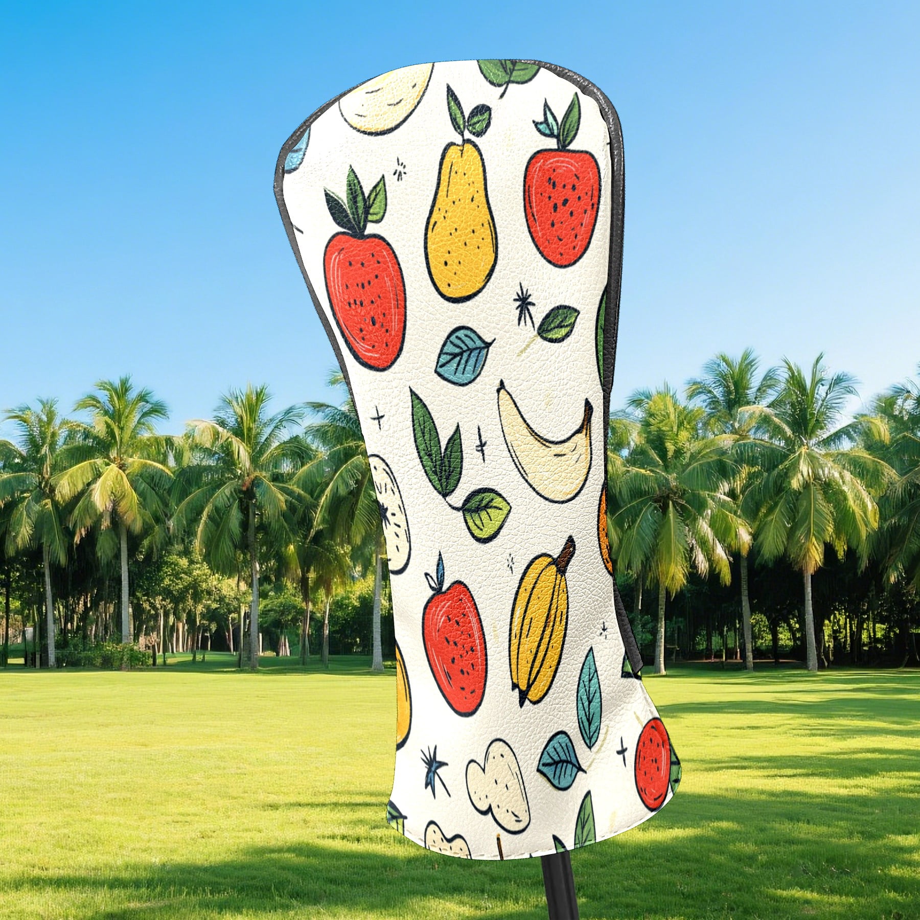 Golf Club Covers PU Leather Waterproof Head Covers for Fairway Woods Hybrids Fruit Pattern Unisex Fits Most Brands