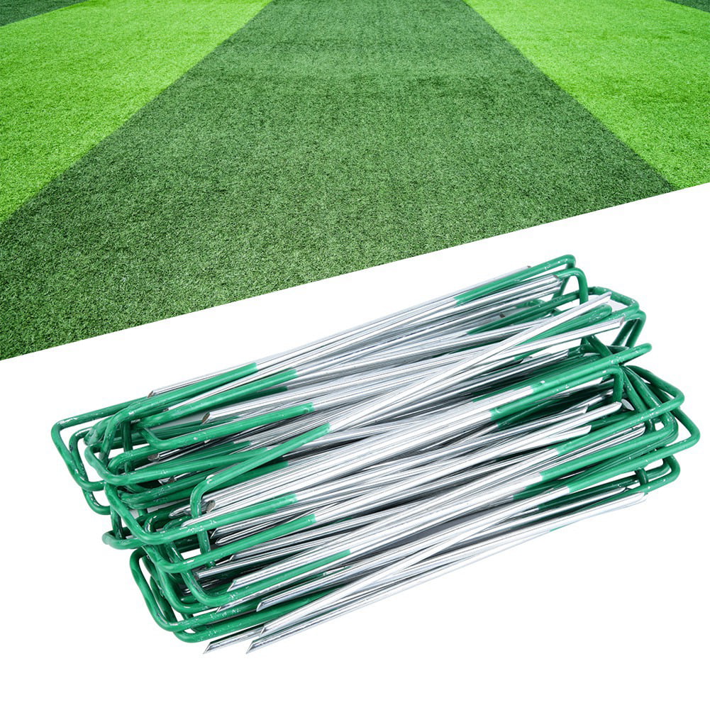 100 Half Green Artificial Grass Turf U Pins Metal Galvanised Pegs Staples Weed 