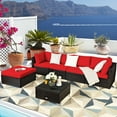 thumbnail image 3 of Gymax 6PCS Rattan Patio Sectional Sofa Set Outdoor Furniture Set w/ Red Cushions, 3 of 10