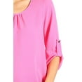 thumbnail image 5 of Women's Casual Solid Round Neck Loose Fit Roll Tab 3/4 Sleeve Shirt Blouse Tops, 5 of 6