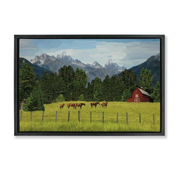 Stupell Industries Lush Green Pasture Grazing Landscape & Nature Painting Black Floater Framed Canvas Art Print Wall Art, 25 x 17