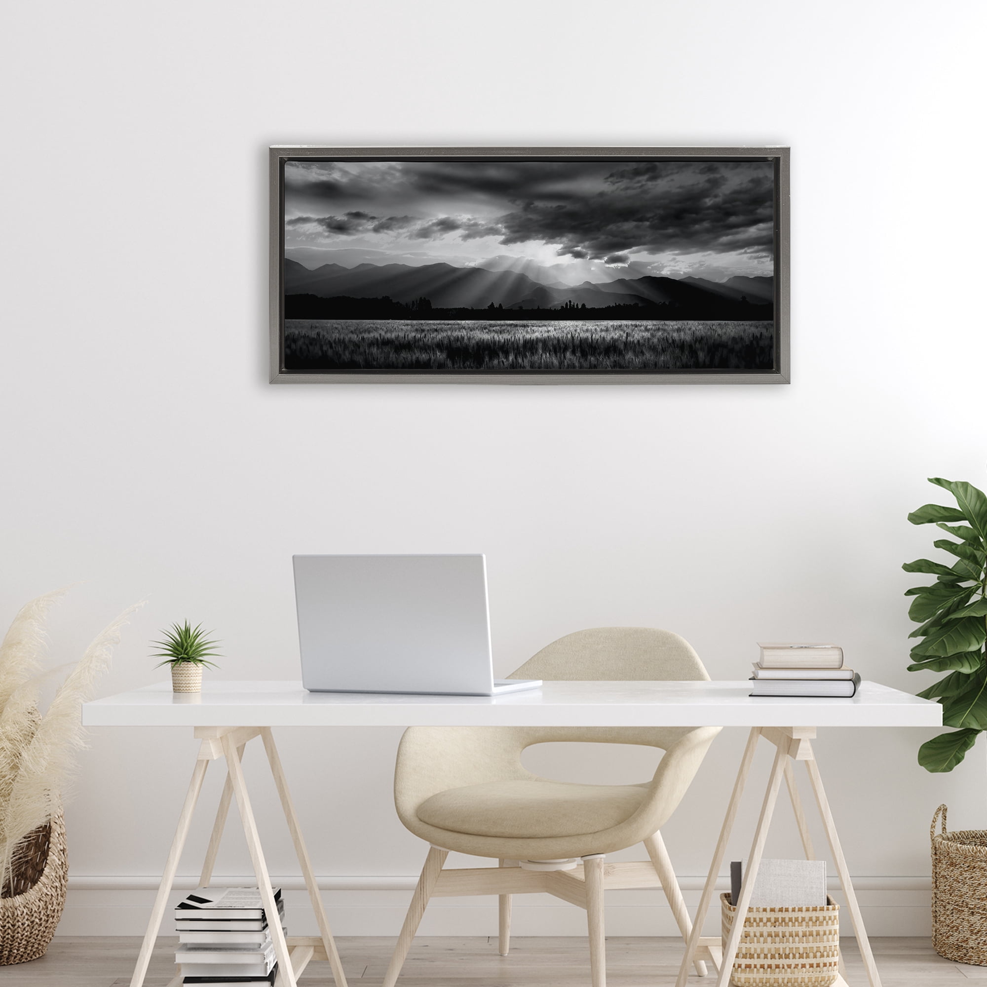 Stupell Industries Mountain Morning Sunbeams Gray Framed Floater Canvas Wall Art, design by Steve Toole