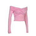 thumbnail image 5 of Michellecmm Women Solid Color Short T-Shirts Front Cross V-Neck Long Sleeve Off Shoulder Shirts Spring Fall Slim Fit Tops Streetwear, 5 of 9