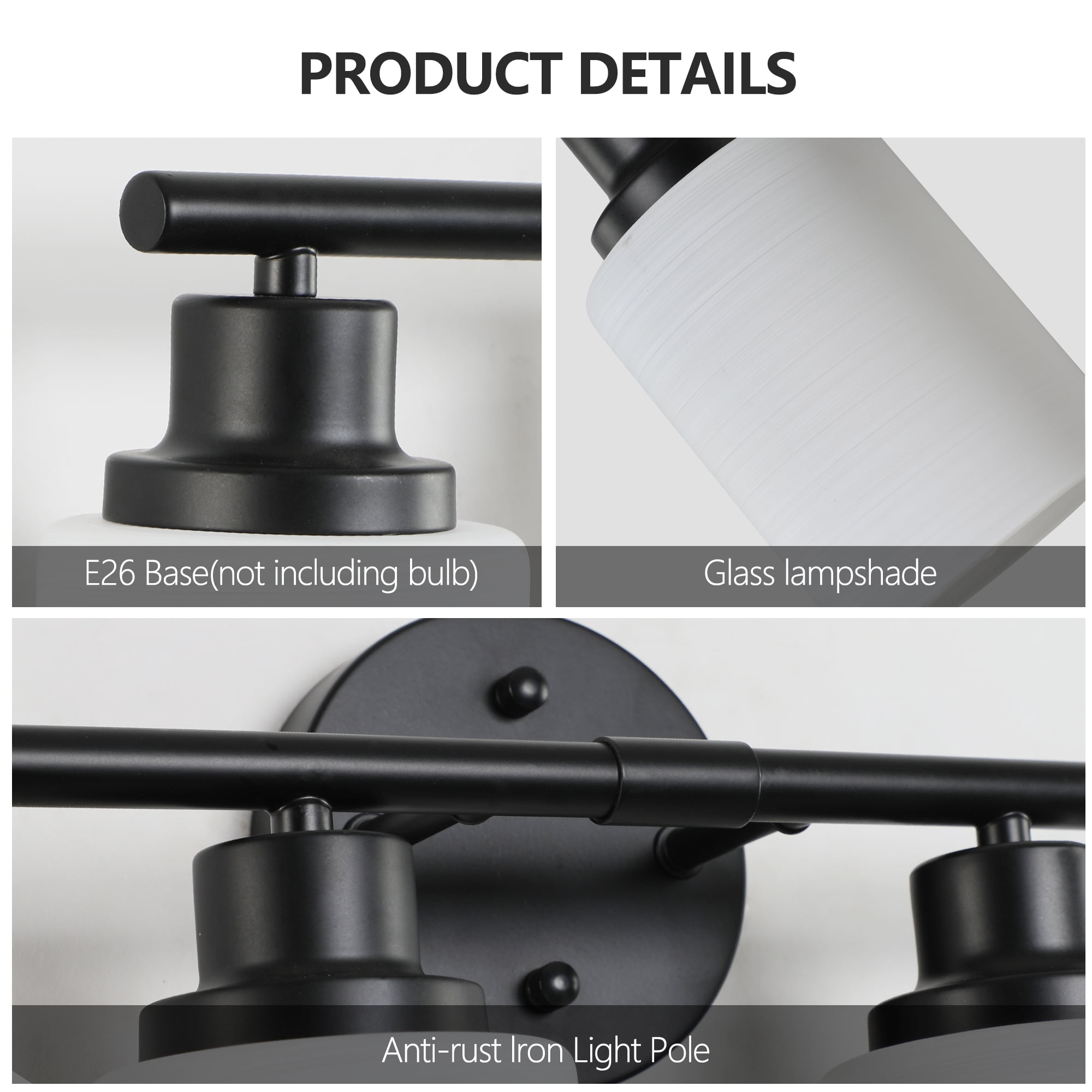 Miniyam Plug in 6-Light Modern Vanity Light, Black Wall Fixture with Frosted Glass Shades, E26 Base