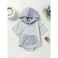 thumbnail image 3 of Wassery Baby Girls Boys Romper Tops 6 12 18 24 Months Infant Girls Summer Short Sleeve Striped Hooded Jumpsuit 0-24M, 3 of 9
