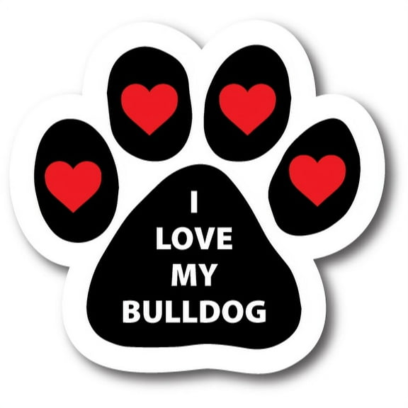 Magnet Me Up I Love My Bulldog Pawprint Magnet Decal, 5 Inch, Vinyl Automotive Magnet
