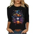 thumbnail image 2 of jobturf Halloween Shirts for Women Pumpkin Printed 3/4 Length Sleeve T Shirt Casual Cute Ghost Floral Graphic Tee Tops Festival Going Out Costumes, 2 of 5