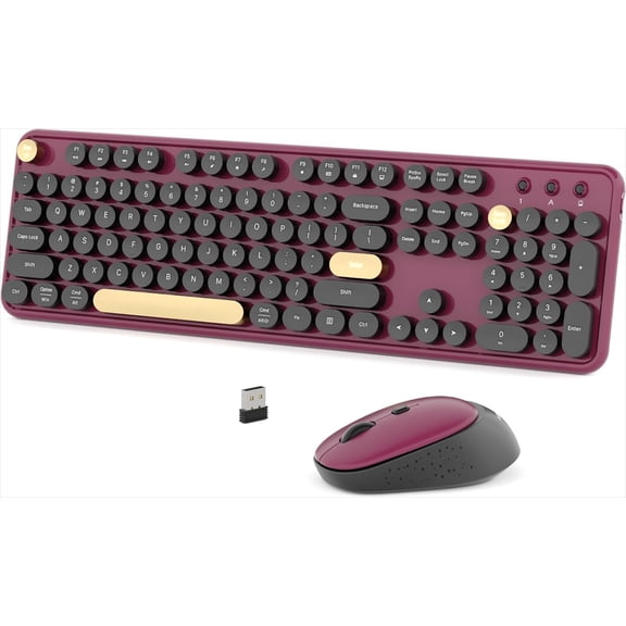 Colorful Wireless Computer Keyboards Mouse Combos, Polychrome Round Keycaps Retro PC Keyboards 2.4GHz Radio Frequency Connection with Optical Mouse