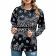 thumbnail image 1 of Sudadera con capucha Manga larga Estampado Cordón Con capucha Casual Tops de lana de moda para mujer Negro XL, 1 of 6