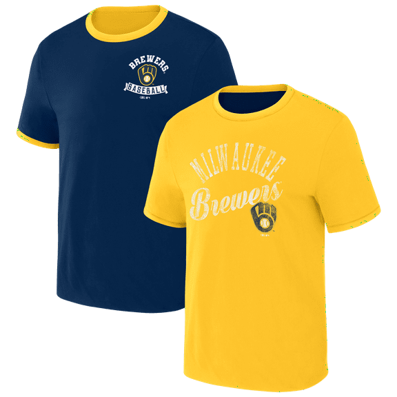 Men's Darius Rucker Collection by Fanatics Navy/Gold Milwaukee Brewers Two-Way Ringer Reversible T-Shirt