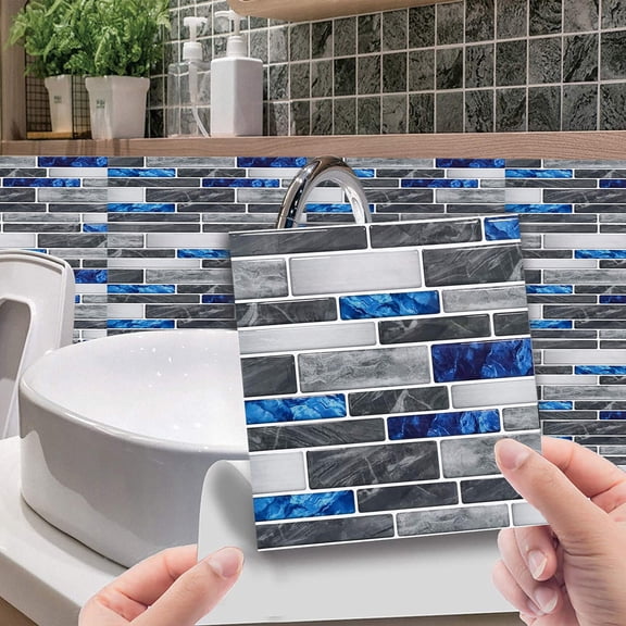 Peel and Stick Backsplash Tile Stickers, 20 PCS Peel and Stick Kitchen Backsplash Tiles Set, 4"x4" Self-Adhesive Marble Grey Wall Tiles for Kitchen and Bathroom(A)