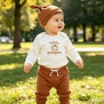 thumbnail image 2 of Dakiuu Baby Boys Girls Winter Fall Clothes Unisex Cute Pumpkin Long Sleeve Romper Bodysuit Tops with Drawstring Jogging Pants and Hats 3pcs Outfit Clothing for Newborn Infant, 2 of 8