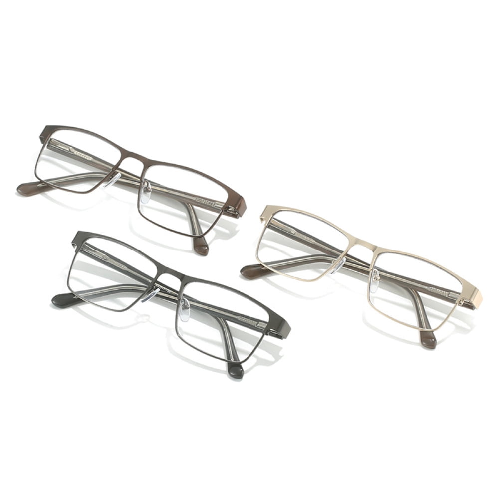 3 Pairs of Mens Blue Light Blocking Classic Reading Glasses 3.0 Rectangle Metal Rimmed Spring Hinges Readers +3.0
