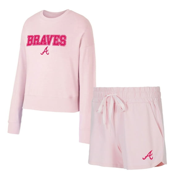 Women's-Concepts Sport  Pink Atlanta Braves Elevation Tri-Blend Long Sleeve Top & Shorts Set