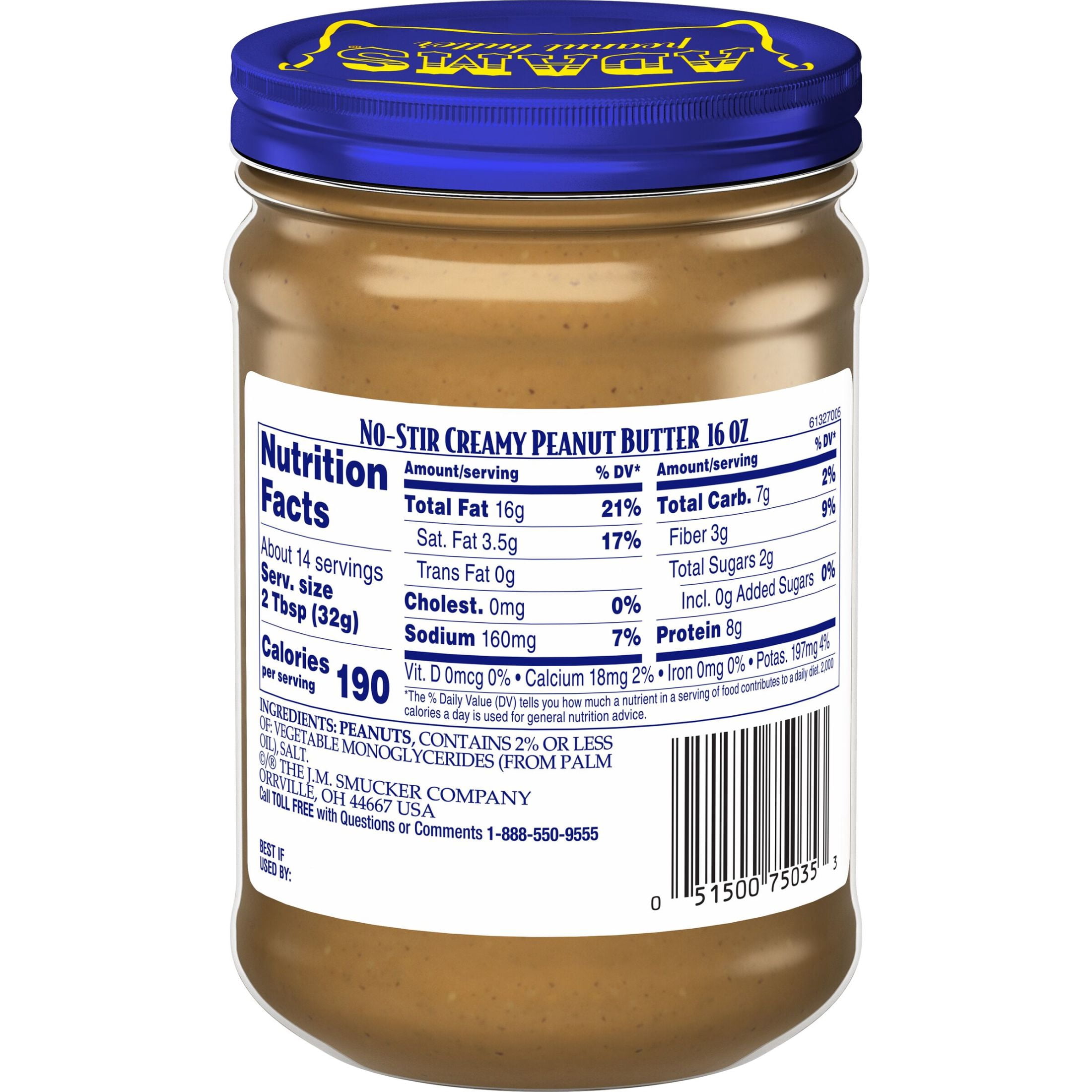 (12 pack) Adams No-Stir Creamy Peanut Butter, 16 oz