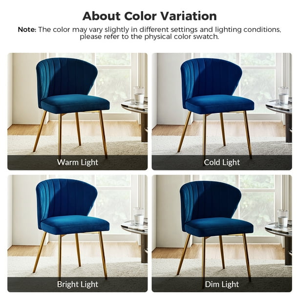 Velvet Wingback Accent Chair Upholstered Home Kitchen Dining Side Chair Makeup Vanity Gold Metal Legs Living Bedroom Navy
