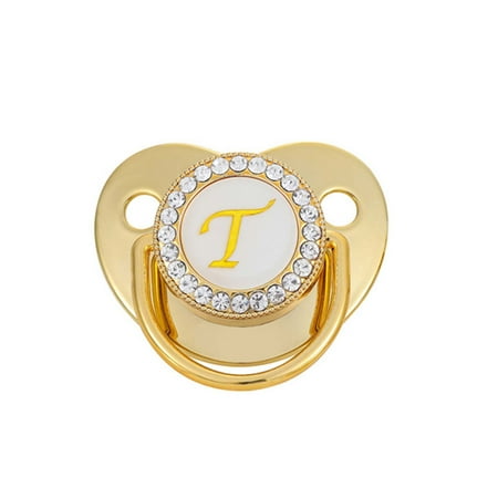 

QISIWOLE Baby Pacifier 26 Letter Name Initials Clip Silicone Baby Pacifier Golden Shiny Newborn Pacifier clearance under 10