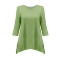 thumbnail image 2 of Green Womens Blouses Casual Loose Round Neck Mid Length Sleeve Ladies Top Asymmetrical Ladies Tops and Blouses, 2 of 4