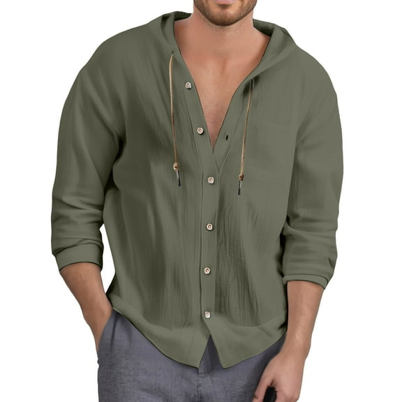 Bcfgryg Men's Stylish Solid Color Pocket Casual Button Hooded Shirt Comfortable Top Business Shirts Men