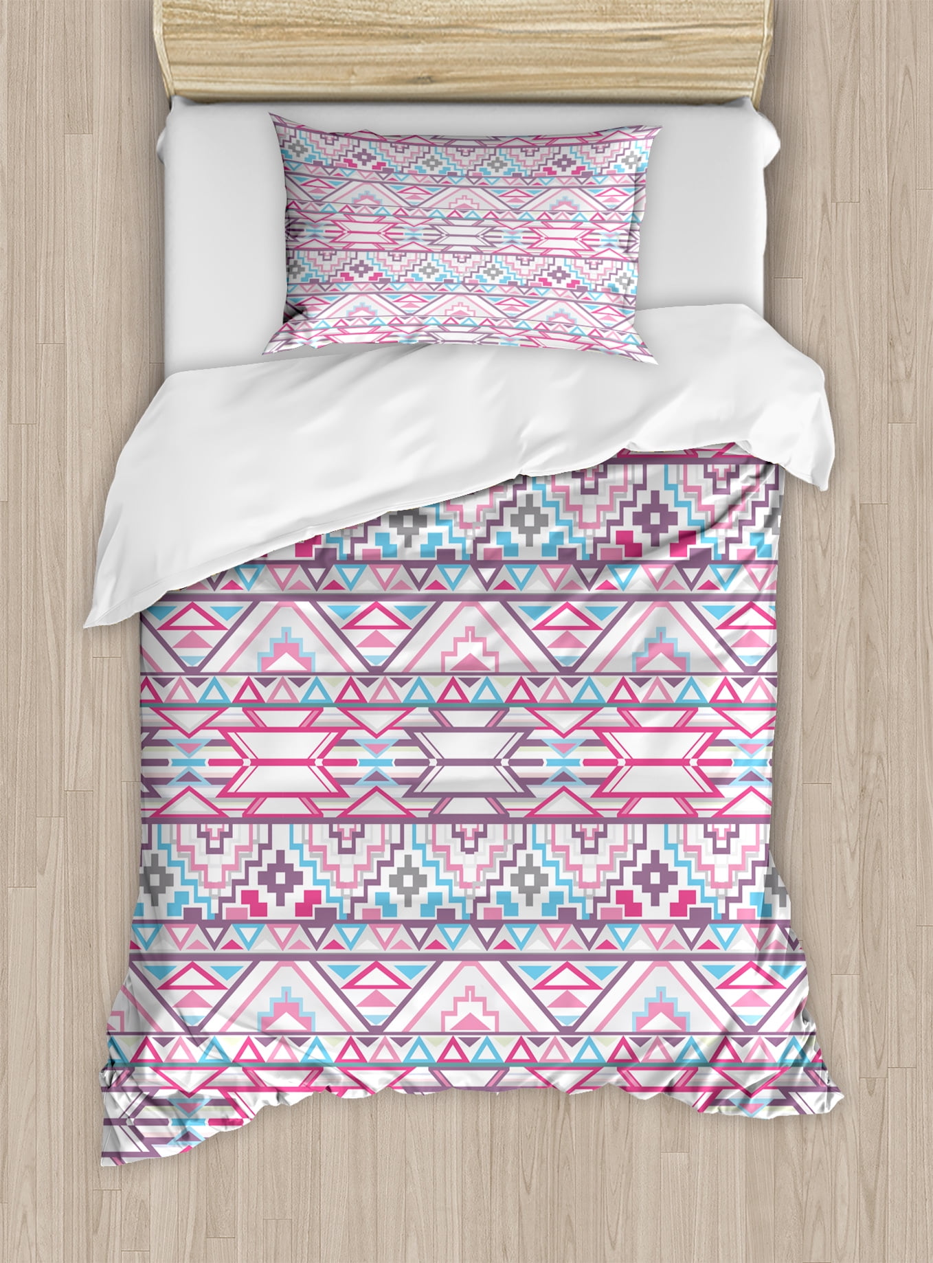 Pastel Duvet Cover Set Ikat Style Abstract Geometric Native Pastel Duvet Cover Set Ikat Style Abstract Geometric Native American Aztec Inspired Artwork Decorative Bedding With Pillow Shams Pink Pale Blue