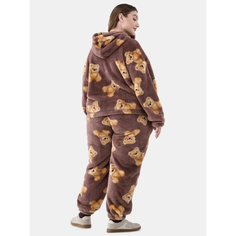 No Boundaries All Over Print Plush Hoodie and Joggers Set Women s and Women s Plus Walmart
