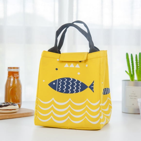 Lunch Bag Oxford Cloth Waterproof Insulated Large Capacity Carrying Tote for Outdoor Yellow