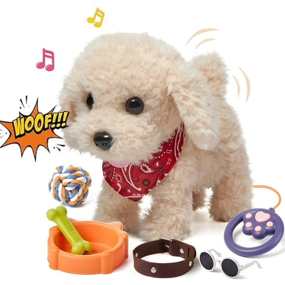 TUMAMA Remote Control Electronic Plush Puppy Dog Toy, Fun Interactive Toys,Walks,Barks,Shake Tail,Dress Up Realistic Stuffed Animal Dog, Gift for Girls Boys Age 3-6 Year Old