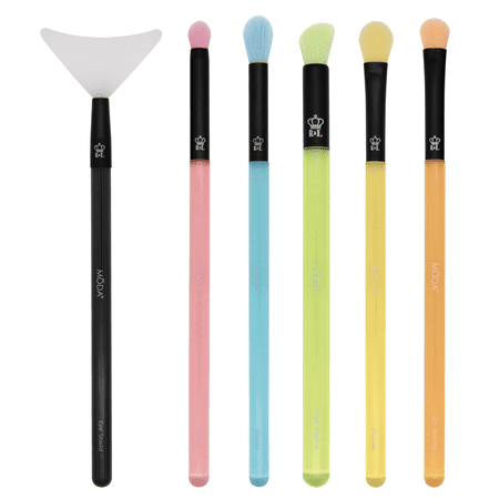 Moda Brush Neon Blend and Defend 6pc Makeup Brush Kit, Includes Eye Shield, Crease, and Detail Brushes