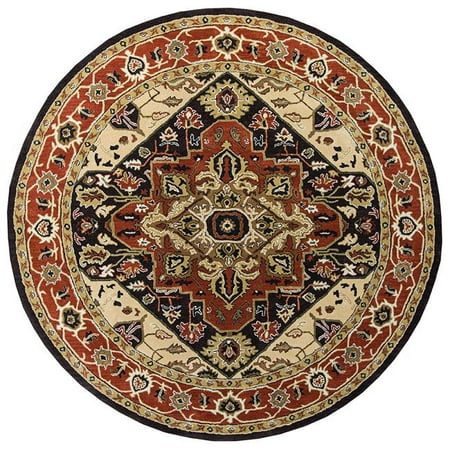 Tufted Serapi Covered Field Brown & Brick Round Area Rug, 12 x 12 ft.