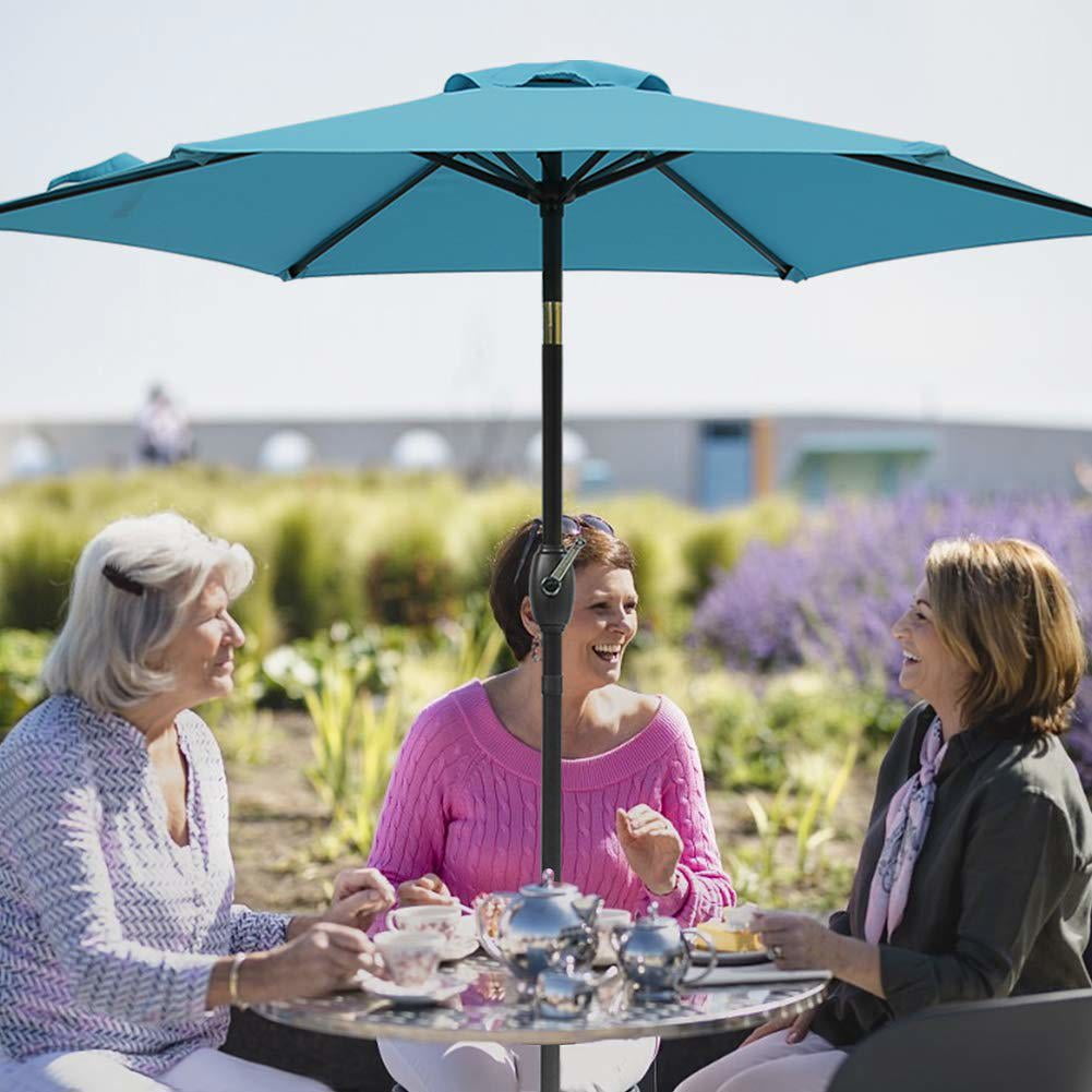 Royalcraft 7.5 Ft Patio Umbrella Outdoor Market Table Umbrella with Push Button Tilt and Crank, 6 Ribs, Polyester Canopy, Turquoise