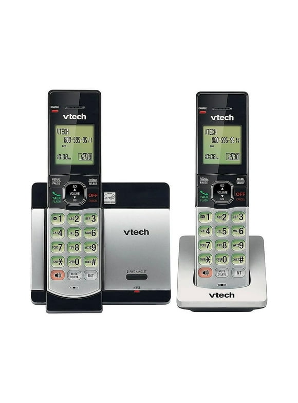 VTech CS5119 -2 DECT 6.0 Expandable Cordless Phone with Caller ID and Handset Speakerphone, Silver/Black with 2 Handsets