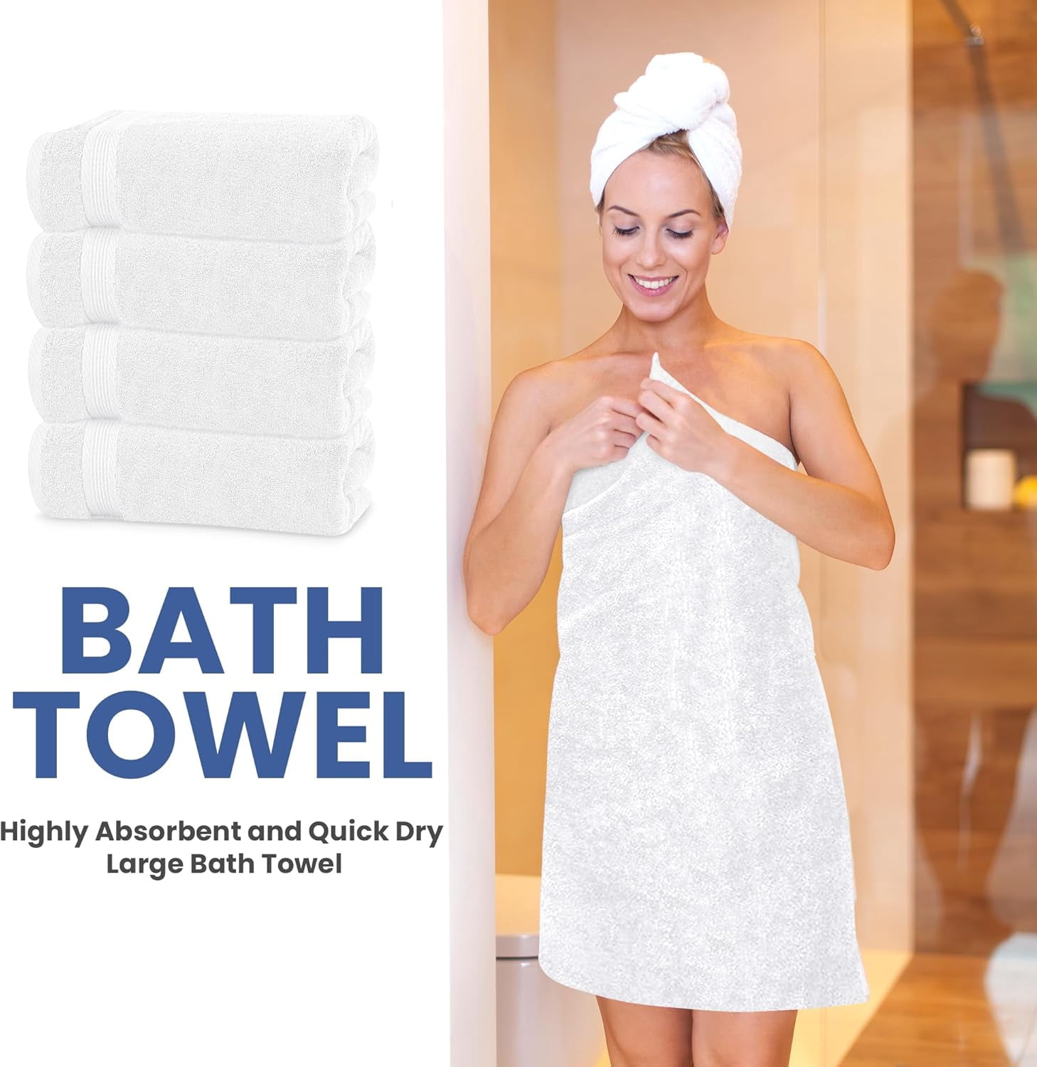 Linteum Textile 4 Pack Premium Bath Towels 27x54 Inches 100% Ring Spun Cotton (White)