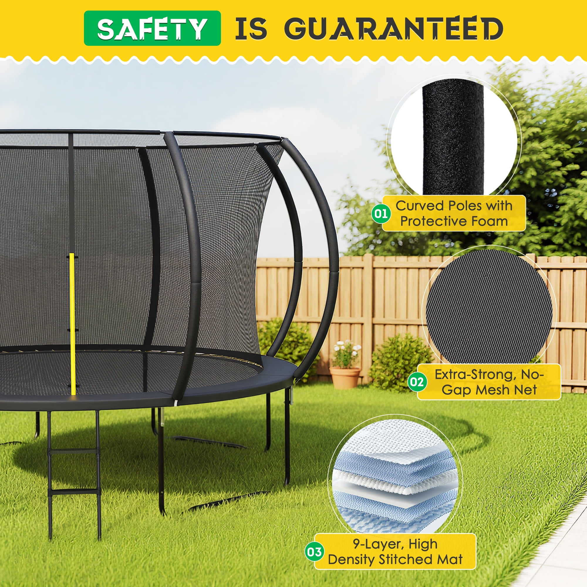 Marknig 10FT 12FT 14FT Trampoline with Safety Enclosure Net and Ladder for Kids and Adults, Outdoor Round Trampoline with Spring Padding, 330-450LBS Weight Capacity(Black)