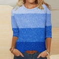 thumbnail image 2 of Jewelreauty Womens Striped 3/4 Sleeve Shirts Plus Size Color Block Crewneck Tops Casual Loose Tunic Basic Tee (5XL, Blue), 2 of 4