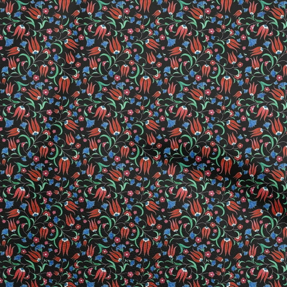 oneOone Polyester Spandex Black Fabric Floral Quilting Supplies Print Sewing Fabric By The Yard 56 Inch Wide