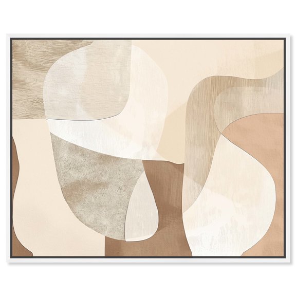 Perfect Tan Shapes Modern Earth Tone Abstracts Canvas Wall Art by Art Remedy, White Floater Frame, 20"x16"
