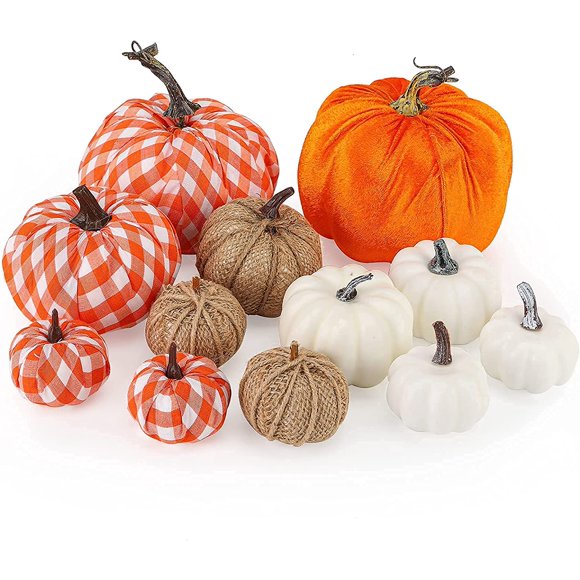 Artificial Pumpkins, 12PCS Assorted Pumpkins Fake Pumpkins Farmhouse Pumpkins Fall Pumpkins for Halloween Thanksgiving rations