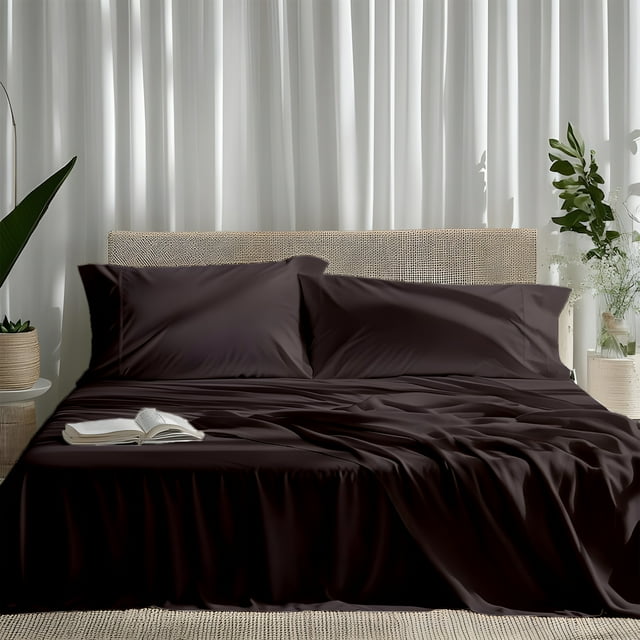ViscoLogic EGYPTIAN COMFORT Silky Smooth Lightweight Bed Sheet Set - Brushed Micro - Deep Pocket - 4 Piece Set (Brown, Queen)