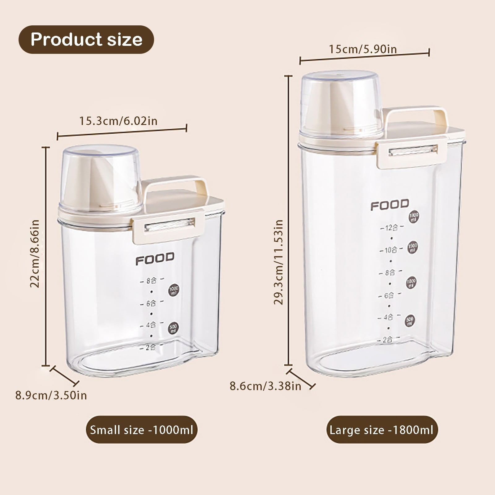 Rice Airtight Dry Food Storage Containers, Large Dry Food Storage Containers, BPA Free Plastic Storage Bin Dispenser with Pourable Spout, Measuring cup for Cereal, Flour and Baking Supplies