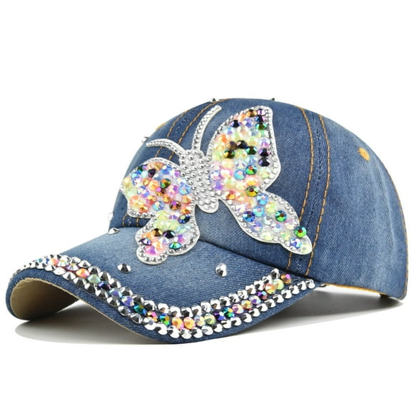Women Casual Butterfly Point Drill Baseball Cap Fashion Sequin Baseball Cap Ajustable Peaked Cap Outdoor Sports Couple Hats Adjustable Curved Brim Hats Sun