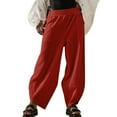 thumbnail image 2 of IDALL Linen Pants Women Wide Leg Pants Woman Women Fashion Solid Color Cotton Flax Elastic Long Pants Beach Leisure Trousers Loose Baleaf Pants Women Baggy Pants Red XL, 2 of 6