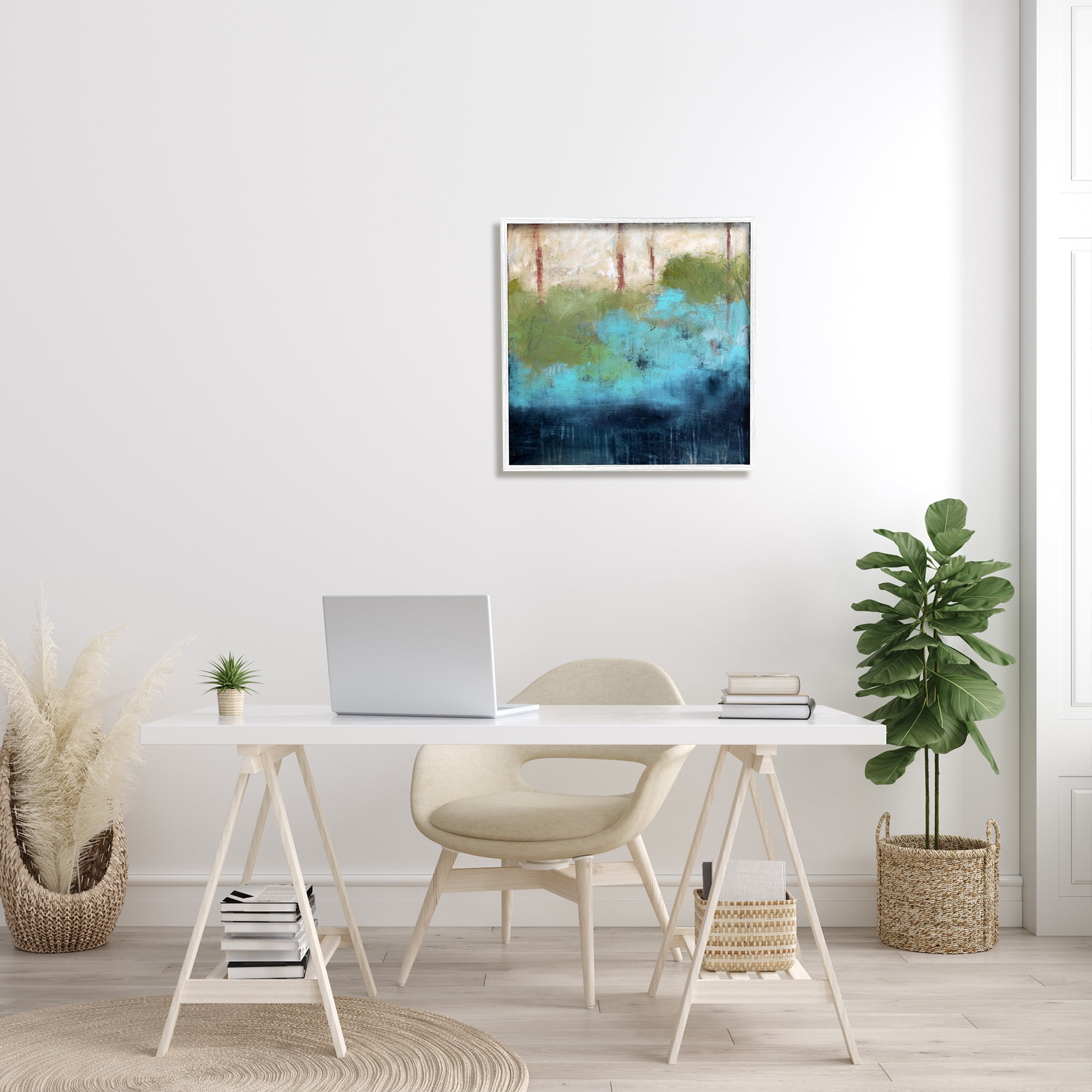 Stupell Industries Forest Floor River Abstraction Blue Green Brown Abstract Painting White Framed Art Print Wall Art, 24 x 24