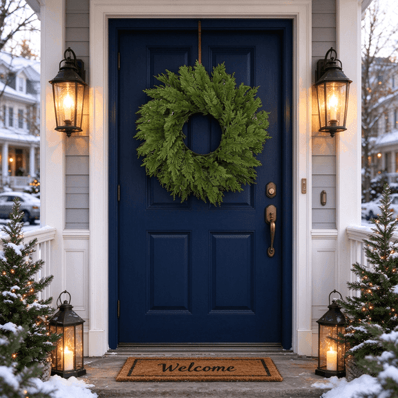 Christmas Cedar Wreath for Front Door, Artificial Evergreen Pine Wreath for Indoor Outdoor Christmas Decorations, Seasonal Decor