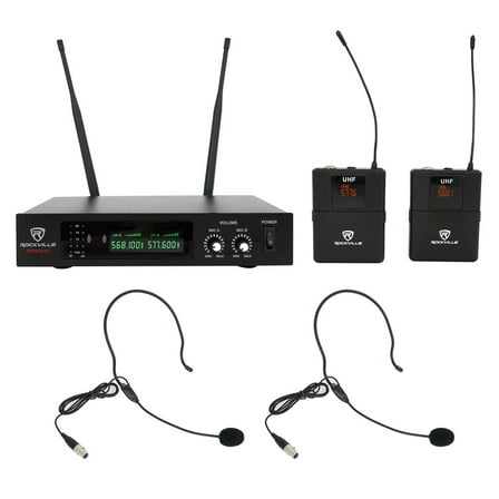 Rockville RWM81U Dual UHF Headset & Guitar Wireless Microphone System w/LCD