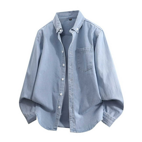Bazeneo Mens Denim Shirt Classic Fit Shirt Jacket Long Sleeve Button Up Shirts Vintage Plain Work Shirts Turndown Collar Overshirt Casual Shacket with Pocket Spring Jackets for Men
