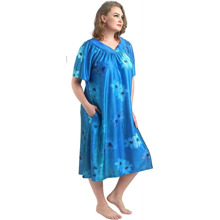 FEREMO Plus Size Nightgowns Womens House Dress With Pockets Short Sleeve  Moomoo Nightgown Lounge Dresses for Women 1X-4X 