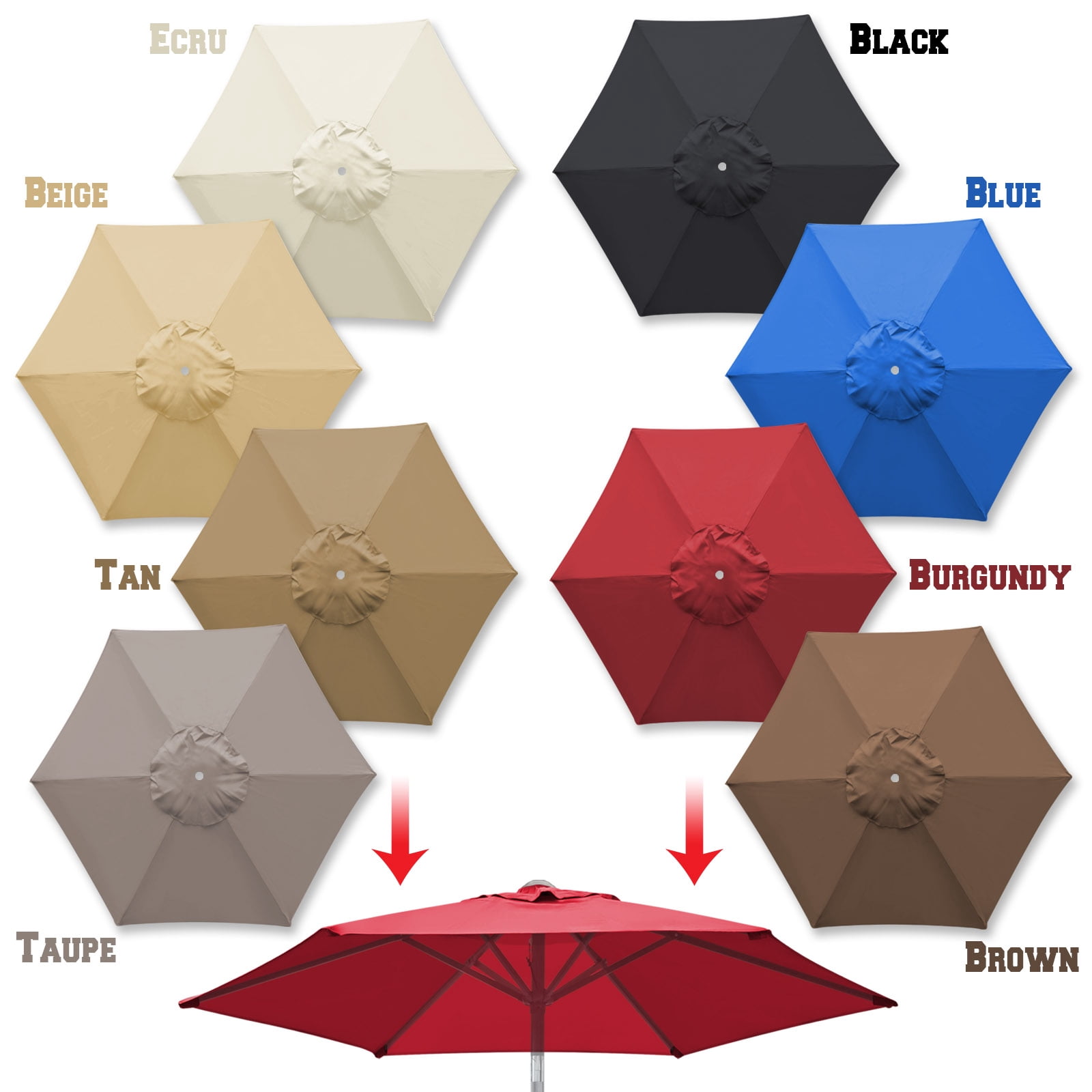 Sunrise Umbrella 6 Rib Taupe Patio Umbrella Canopy, UV Protection