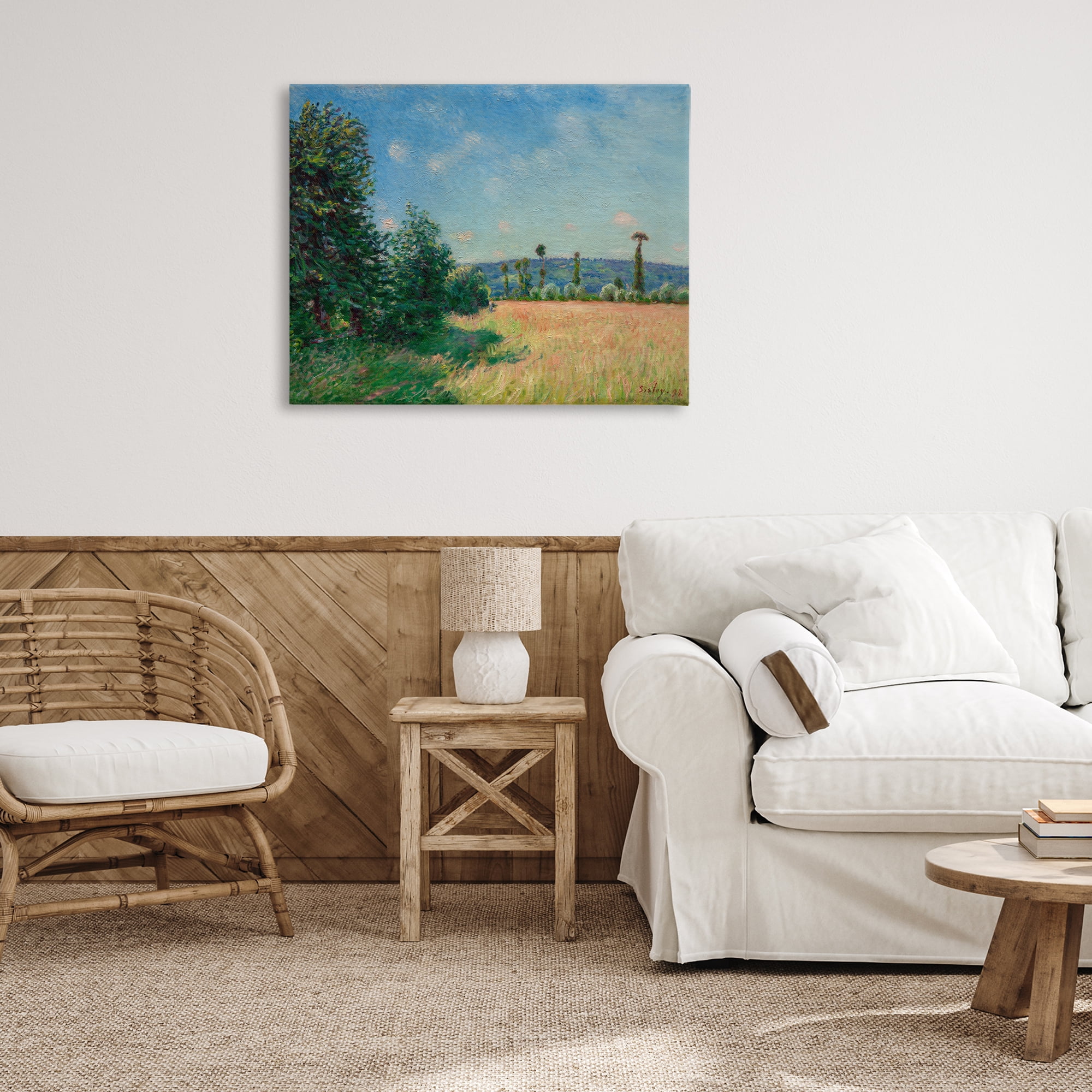 Sahurs Meadows in Morning Sun Canvas Wall Art, design by Alfred Sisley
