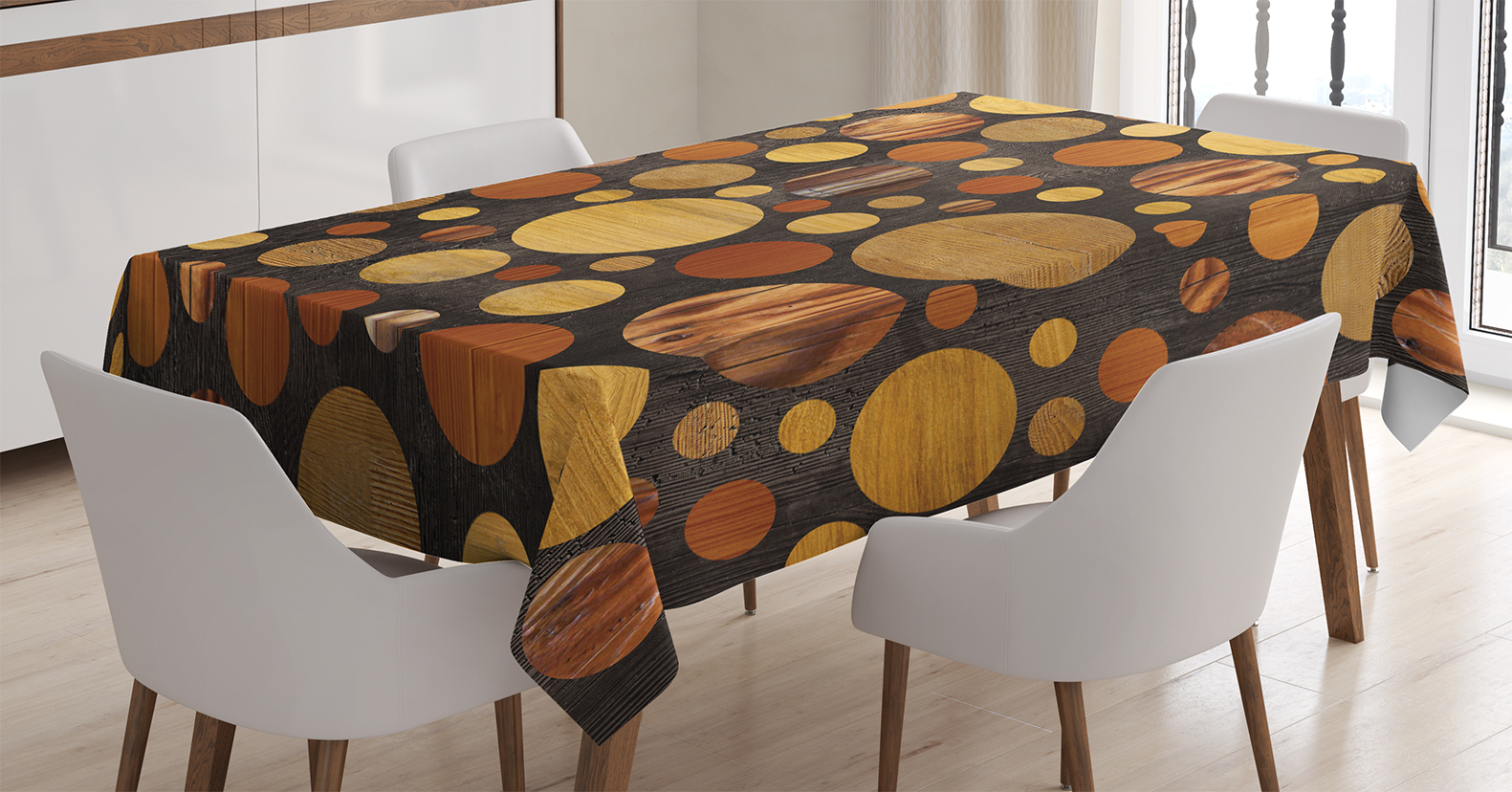 Wooden Tablecloth, Brown Wood Textures Abstract Pattern Circles Timber