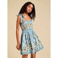 thumbnail image 4 of Multicolor Floral Print Ruched Square Neck Tie-Shoulder Mini Dress For Women, 4 of 8